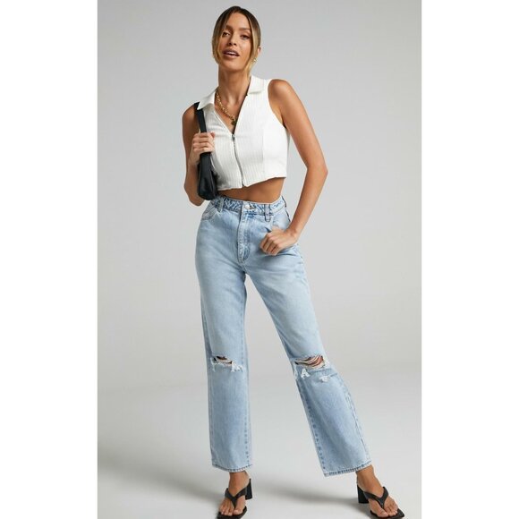 Rolla's Original Straight High Rise Jeans in Sunbleach Worn 28 Womens Denim Pant - Picture 11 of 15